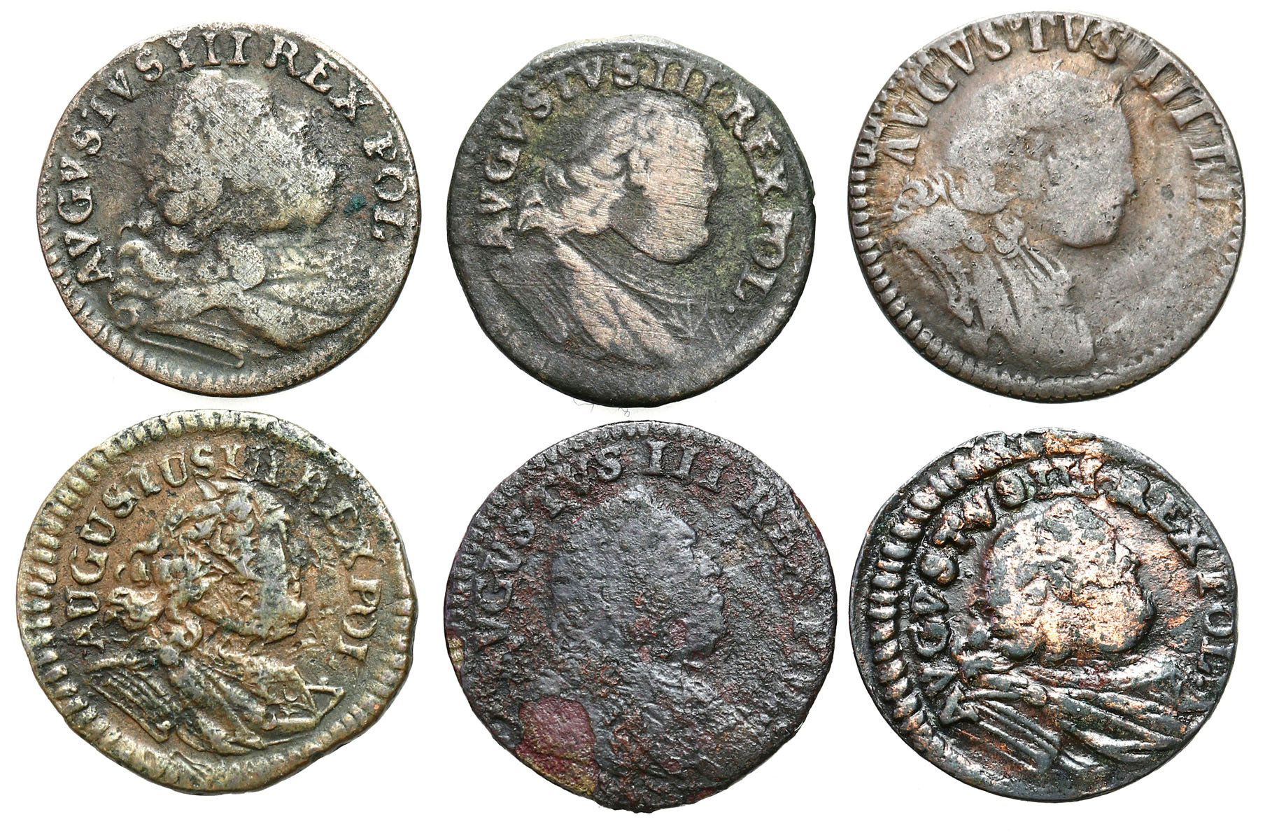 August III Sas. Szeląg 1751-1753, zestaw 6 monet